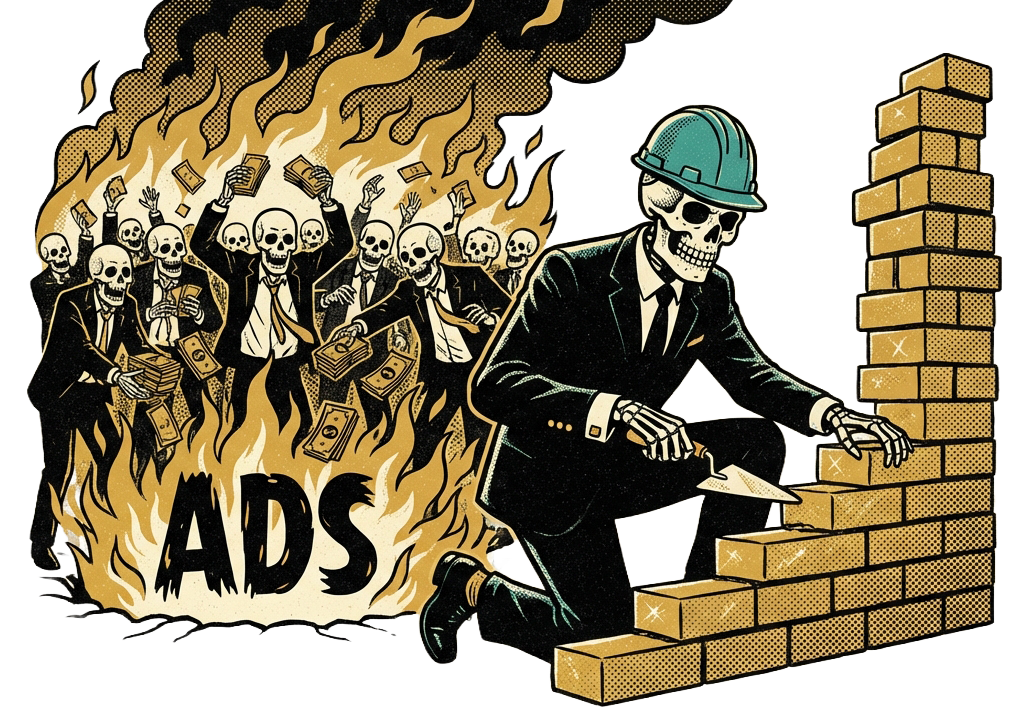 Skeleton building golden empire while others burn money on ads