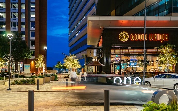 Richardson CityLine at night with Good Union restaurant